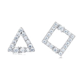 925 Sterling Silver Elegant Zircon Triangle And Square Stud Earrings In Plated with White Gold