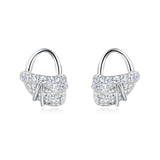 925 Sterling Silver Elegant Silver Bow Earrings With Zircon-studded Accents
