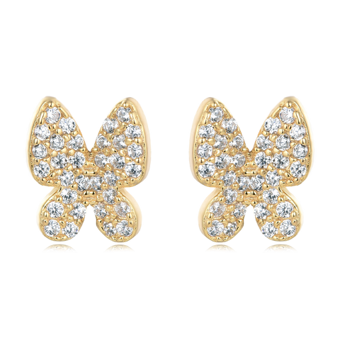 925 Sterling Silver Elegant Plated With Gold Butterfly Zircon Earrings With Sparkling Pavé Setting