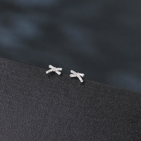 925 Sterling Silver Elegant Zircon Bow Earrings In Plated with White Gold
