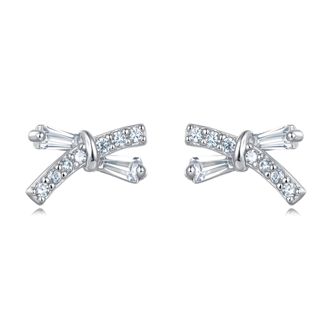 925 Sterling Silver Elegant Zircon Bow Earrings In Plated with White Gold