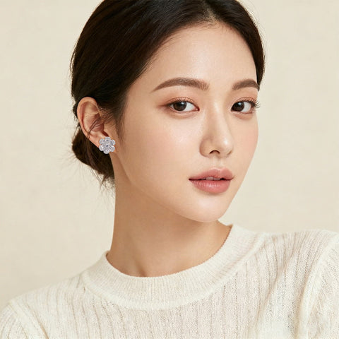 925 Sterling Silver Elegant Floral Zircon Earrings