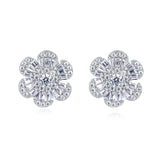 925 Sterling Silver Elegant Floral Zircon Earrings