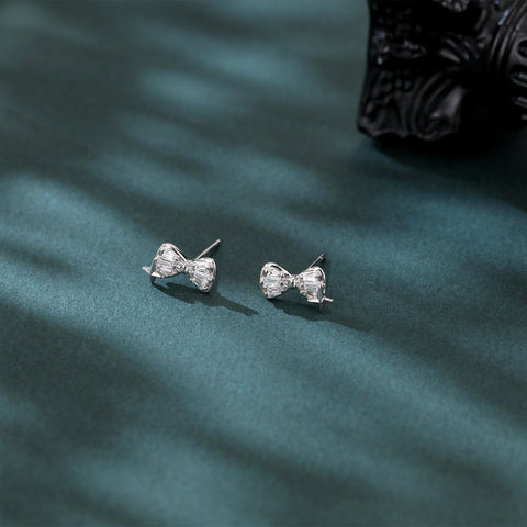 925 Sterling Silver Elegant Zircon Bow Earrings In Plated with White Gold