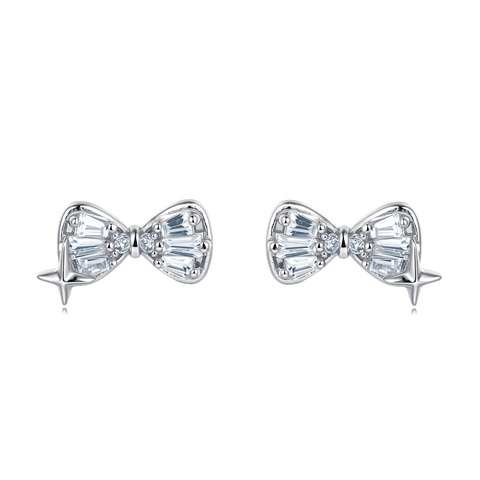925 Sterling Silver Elegant Zircon Bow Earrings In Plated with White Gold