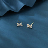 925 Sterling Silver Elegant Butterfly Crystal Stud Earrings With Gold Accents