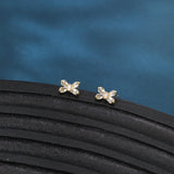 925 Sterling Silver Elegant Butterfly Crystal Stud Earrings With Gold Accents