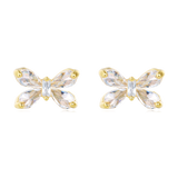 925 Sterling Silver Elegant Butterfly Crystal Stud Earrings With Gold Accents
