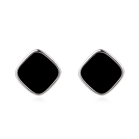 925 Sterling Silver Modern Black Geometric Earrings With Metallic Accent