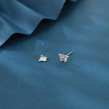 925 Sterling Silver Elegant Sterling Silver Butterfly Stud Earrings With Intricate Cut-out Wings And Sparkling Accents