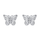 925 Sterling Silver Elegant Sterling Silver Butterfly Stud Earrings With Intricate Cut-out Wings And Sparkling Accents