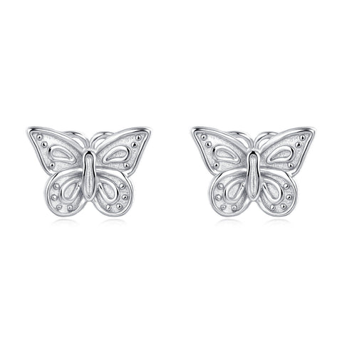 925 Sterling Silver Elegant Sterling Silver Butterfly Stud Earrings With Intricate Cut-out Wings And Sparkling Accents