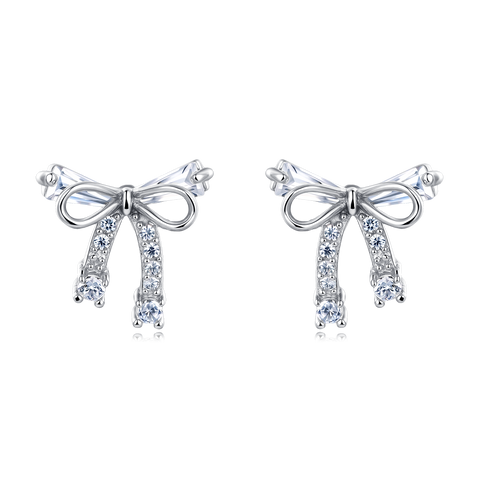 925 Sterling Silver Elegant Zircon Bow Earrings In Plated with White Gold
