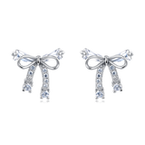 925 Sterling Silver Elegant Zircon Bow Earrings In Plated with White Gold