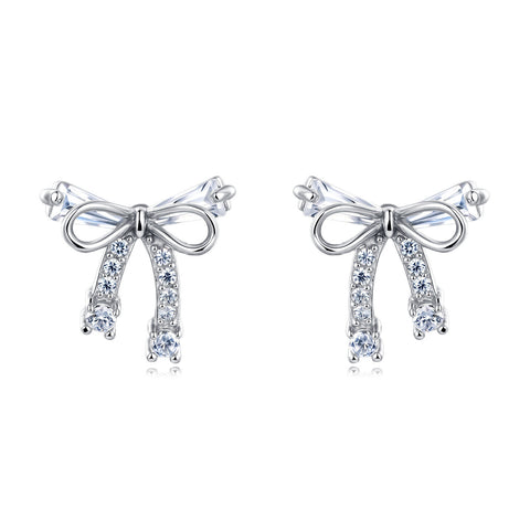 925 Sterling Silver Elegant Zircon Bow Earrings In Plated with White Gold