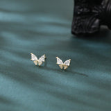 925 Sterling Silver **butterfly Zircon Earrings In 18k Plated With Gold**