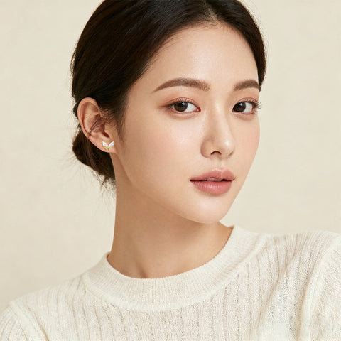 925 Sterling Silver **butterfly Zircon Earrings In 18k Plated With Gold**