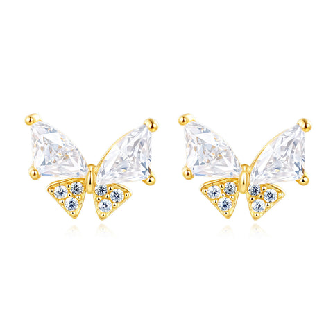 925 Sterling Silver **butterfly Zircon Earrings In 18k Plated With Gold**