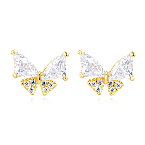 925 Sterling Silver **butterfly Zircon Earrings In 18k Plated With Gold**