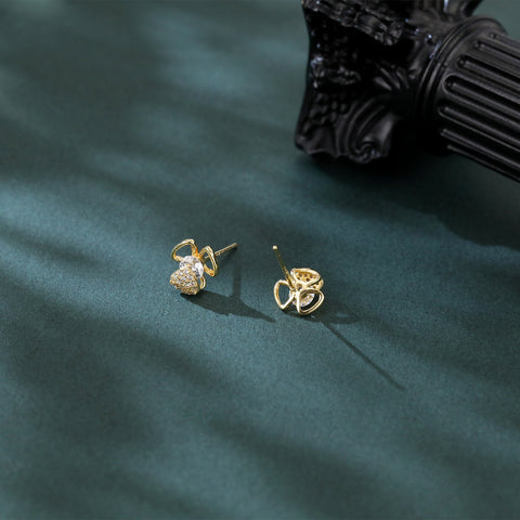 925 Sterling Silver Charming Bunny Ear Zircon Plated With Gold Earrings