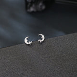 925 Sterling Silver **silver Crescent Moon Earrings With Star-studded Crystal Accents**