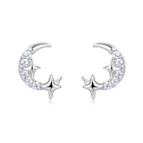 925 Sterling Silver **silver Crescent Moon Earrings With Star-studded Crystal Accents**