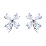 925 Sterling Silver Four-leaf Clover Cubic Zirconia Stud Earrings In Sterling Silver