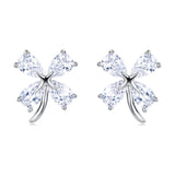 925 Sterling Silver Four-leaf Clover Cubic Zirconia Stud Earrings In Sterling Silver
