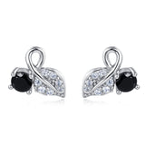 925 Sterling Silver Elegant Infinity Symbol Earrings With Black Gemstone And Crystal Accents