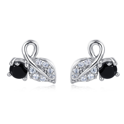 925 Sterling Silver Elegant Infinity Symbol Earrings With Black Gemstone And Crystal Accents