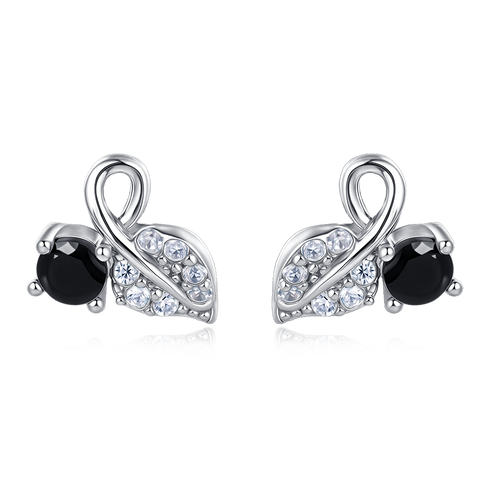 925 Sterling Silver Elegant Infinity Symbol Earrings With Black Gemstone And Crystal Accents