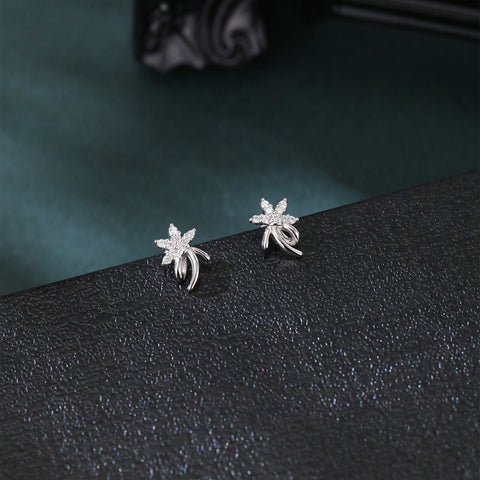 925 Sterling Silver Elegant Silver Flower Stud Earrings With Zircon Accents