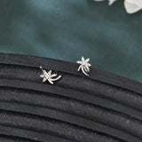 925 Sterling Silver Elegant Silver Flower Stud Earrings With Zircon Accents