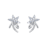 925 Sterling Silver Elegant Silver Flower Stud Earrings With Zircon Accents