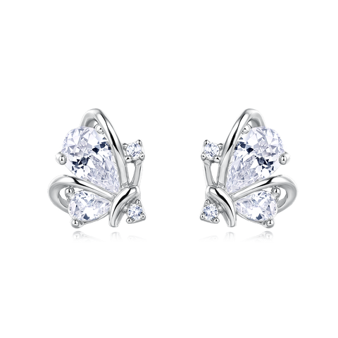 925 Sterling Silver Sparkling Zircon Earrings: Symmetrical Design With Central Gemstones And Accent Stones