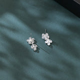 925 Sterling Silver Elegant Zircon Floral Earrings With Cascading Teardrops