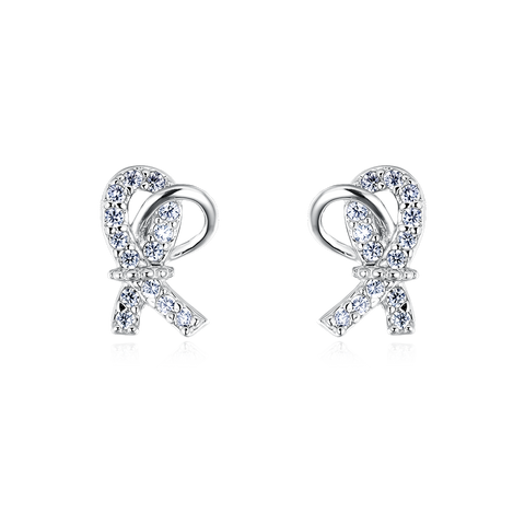 925 Sterling Silver Elegant Zircon-accented Ribbon Stud Earrings