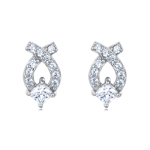 925 Sterling Silver Elegant Zircon Earrings In Silver Setting With Symmetrical Halo Design
