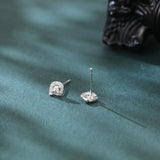 925 Sterling Silver Elegant Heart-shaped Zircon Stud Earrings With Symmetrical Halo Setting