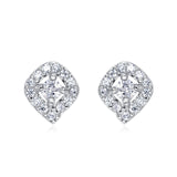 925 Sterling Silver Elegant Heart-shaped Zircon Stud Earrings With Symmetrical Halo Setting