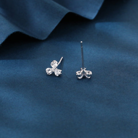 925 Sterling Silver Elegant Floral Stud Earrings With Sparkling Gemstones On Velvet Background