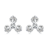 925 Sterling Silver Elegant Floral Stud Earrings With Sparkling Gemstones On Velvet Background