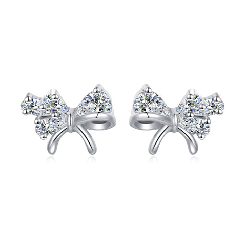 925 Sterling Silver Elegant Zircon Bow Stud Earrings – Luxurious Sterling Silver Jewelry