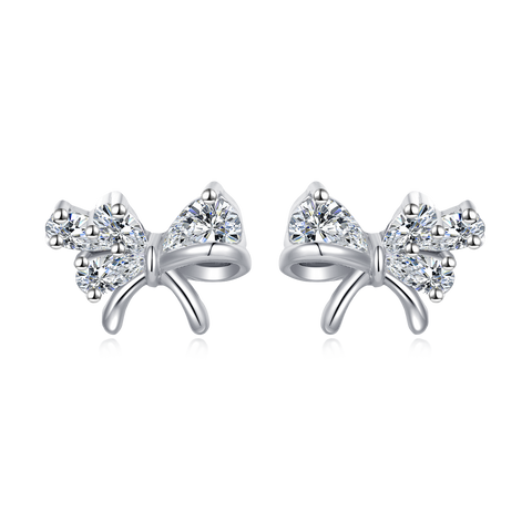 925 Sterling Silver Elegant Zircon Bow Stud Earrings – Luxurious Sterling Silver Jewelry