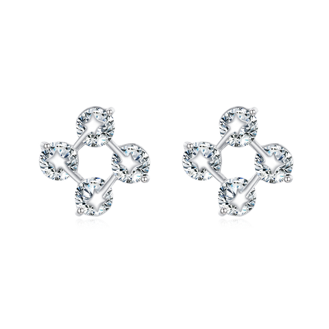 925 Sterling Silver Elegant Sterling Silver Four-pronged Zircon Stud Earrings With Teal Background Contrast