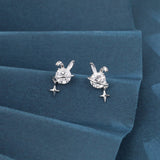 925 Sterling Silver Silver Bunny Earrings With Crystal Center And Star Charm