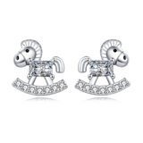925 Sterling Silver Rocking Horse Zircon Stud Earrings In Sterling Silver