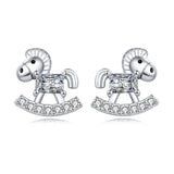 925 Sterling Silver Rocking Horse Zircon Stud Earrings In Sterling Silver