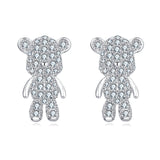 925 Sterling Silver Sparkling Silver Teddy Bear Earrings Embedded With Zircon Accents