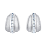 925 Sterling Silver Elegant Silver Ribbed Earrings With Zircon Accents On Textured Black Surface